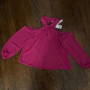 Bar III Fuchsia Cold Shoulder Blouse